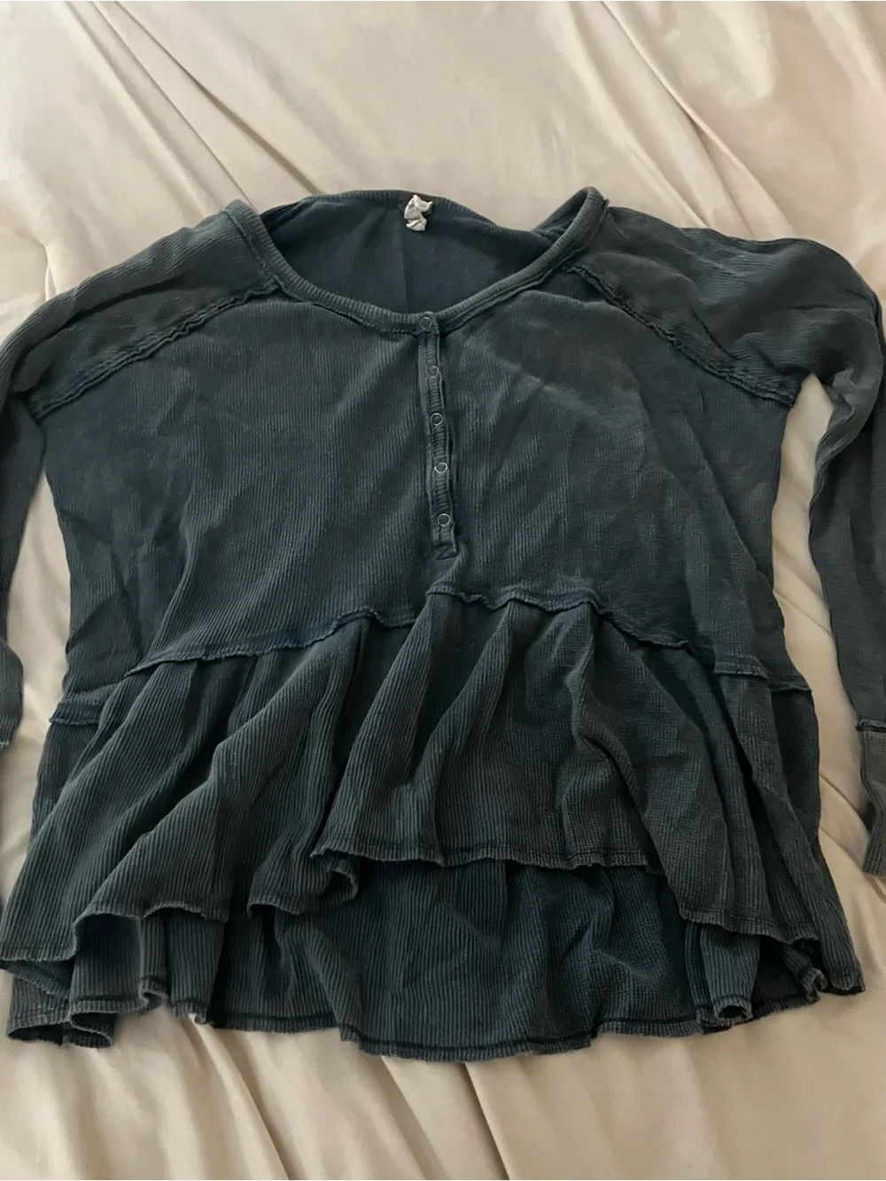Free People We The Free Thermal Waffle Knit Henley Shirt Gray Women's Size XS - Picture 10 of 15